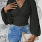 V-neck Sleeve Solid Color Pleated Women's Long-sleeved Top