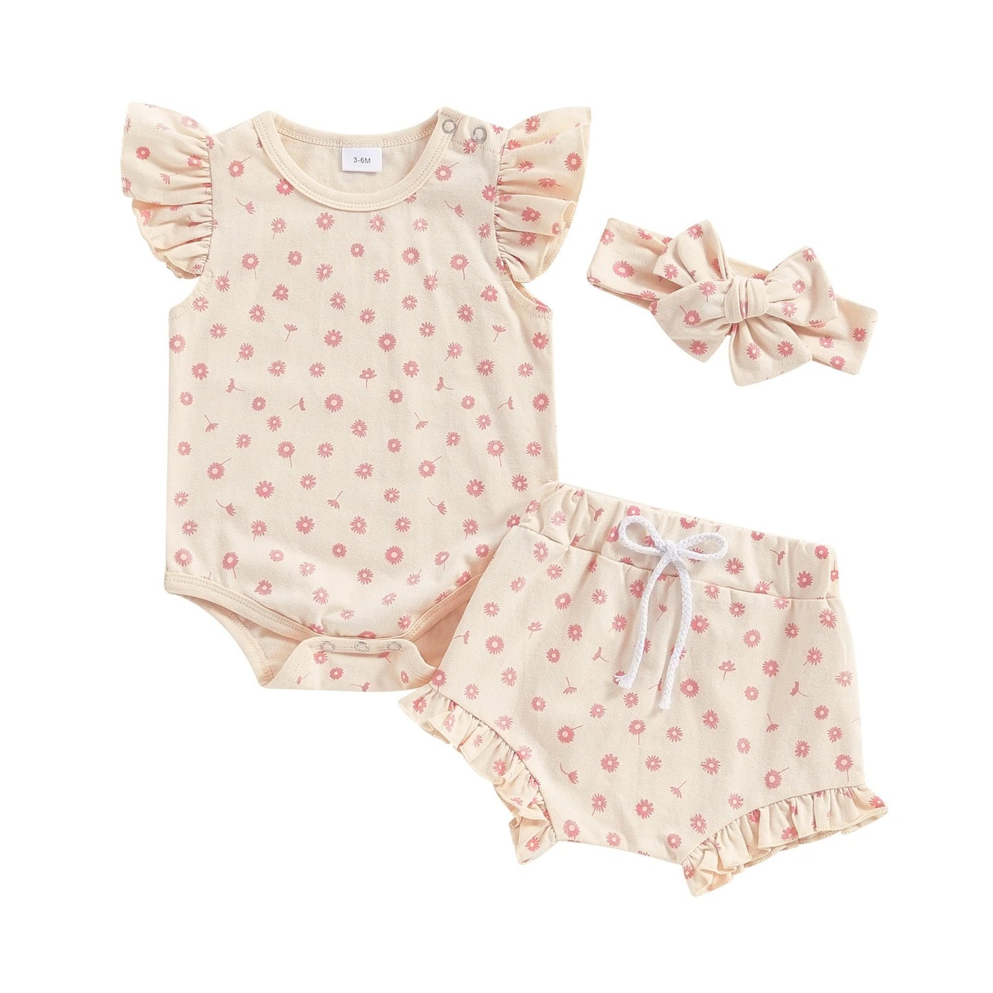 Combinaison à manches volantées et motif floral pour garçons et filles
