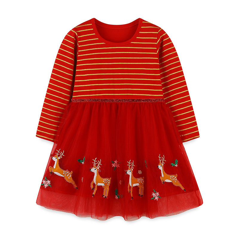Chemise de Noël européenne et américaine en maille pour enfants, col rond, jolie robe de princesse