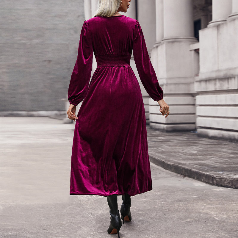 Robe longue en dentelle patchwork élégante en velours