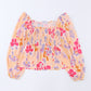 Chemise en mousseline à manches longues pour femme, col carré, imprimé floral, manches lanternes