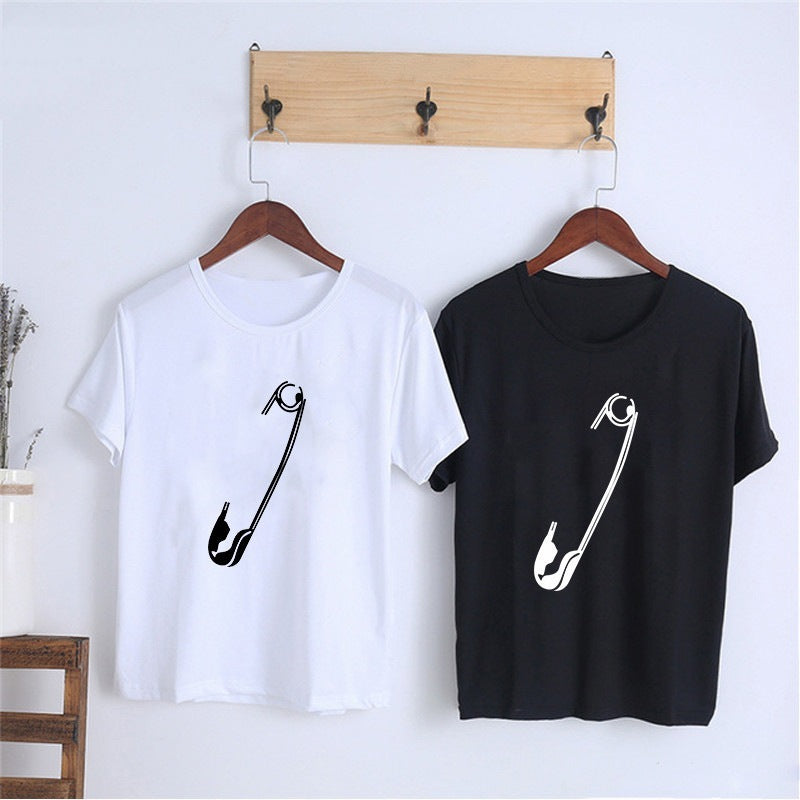 T-shirt Saint-Valentin à manches courtes avec imprimé couple cadenas