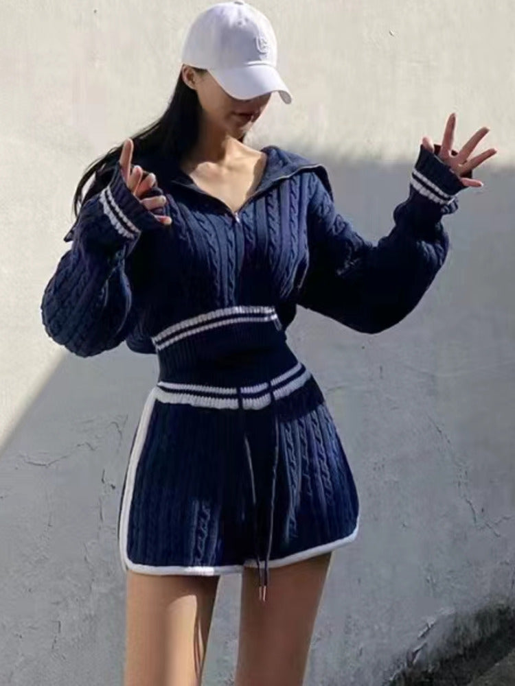 Ensemble pull-short en maille torsadée tendance