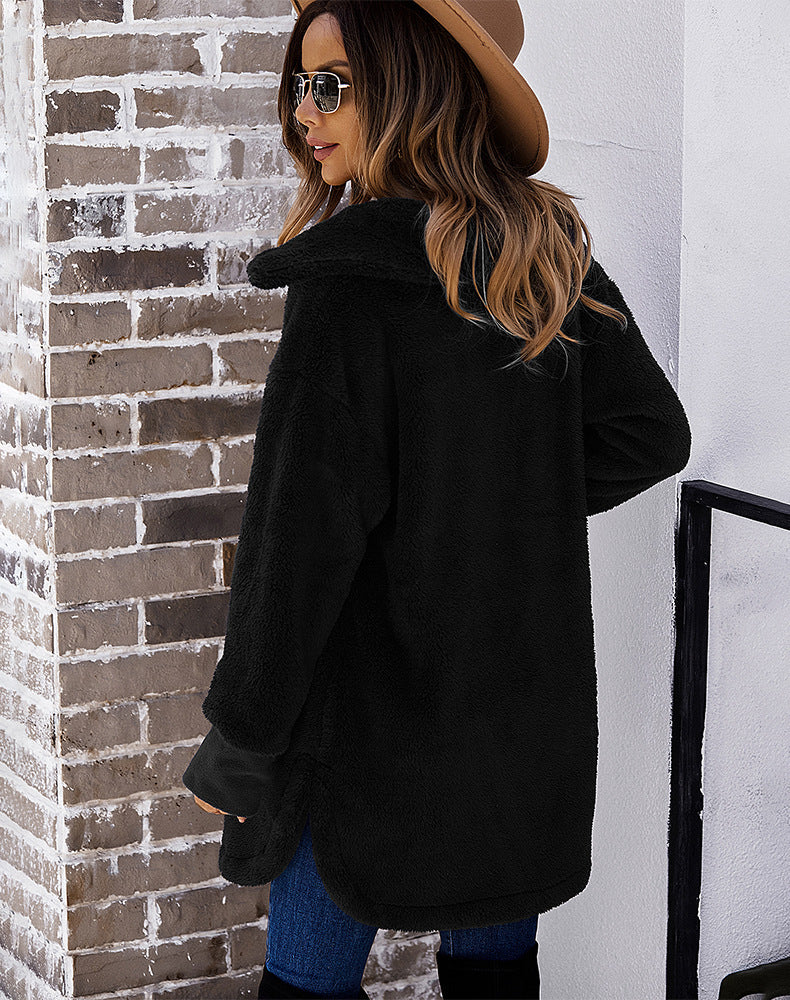 Manteau long en fourrure Manteau d'hiver en polaire double face à manches longues