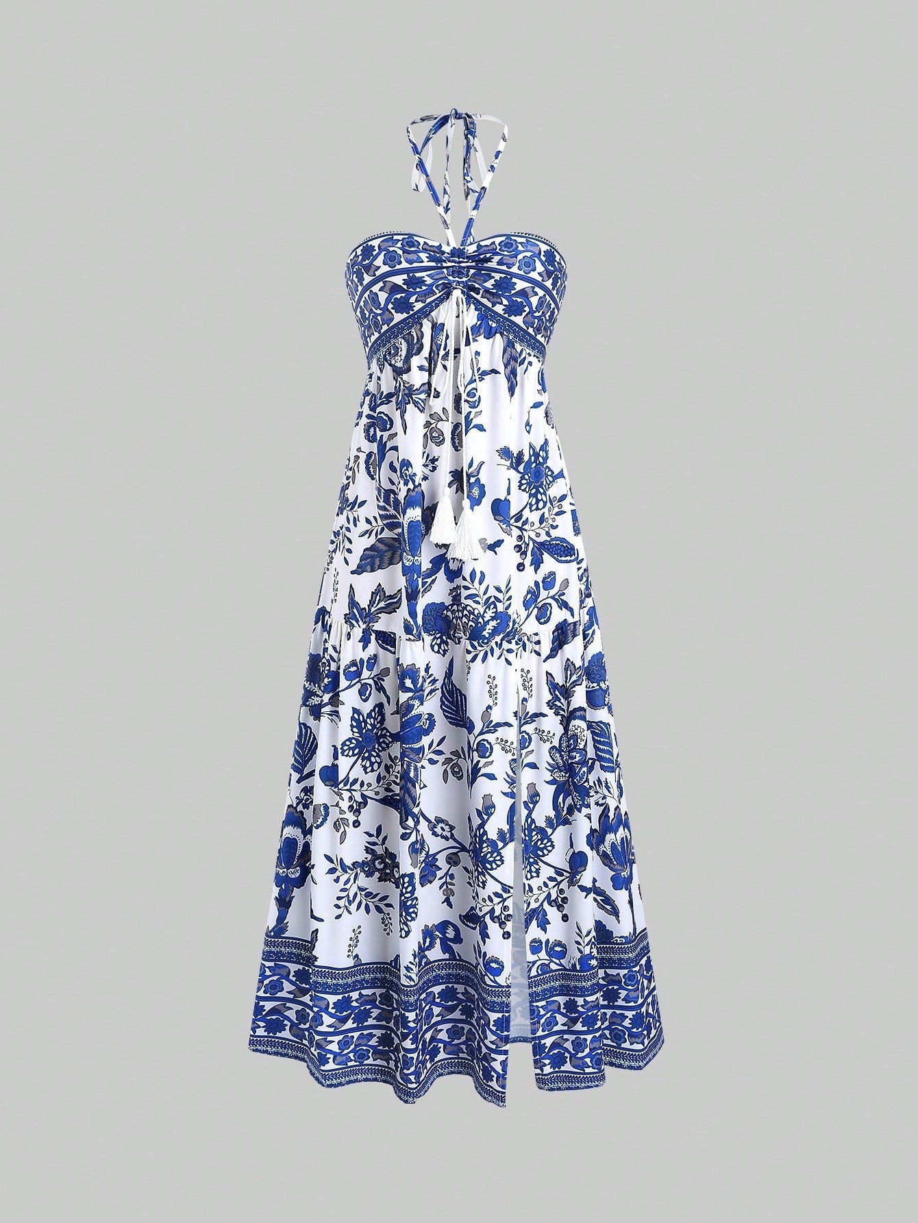 Split Printed Lace-up Tube Top Dress