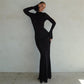 Women's Fashion Round Neck Long Sleeve Backless Slim Fit Dress