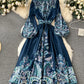 One-piece Lace-up Waist Trimming Printing Dress