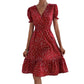 Casual Short Sleeve Cross Collar Polka Dot Dress