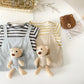 Pantalons à bretelles pour bébé, pour hommes et femmes, barboteuse en deux pièces avec faux ours, rayée, style coréen, printemps et automne
