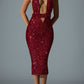 Deep-V Halter Sequin Bodycon Hollow-Out Dress