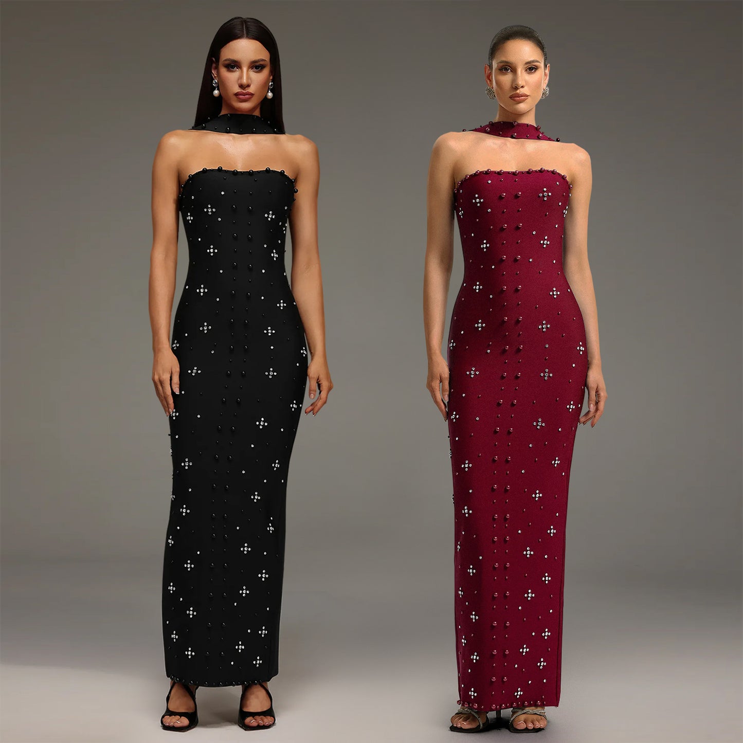 Elegant Beaded Bodycon Tube Dress For Women