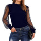 Long Sleeve Mesh Patchwork Top