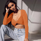 V-neck Solid Color Slim Long-sleeved Top