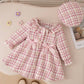 Children's Plaid Lace Collar Bow Dress