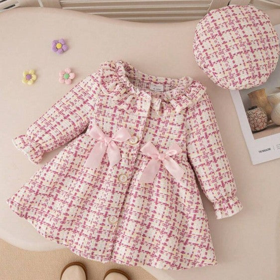 Children's Plaid Lace Collar Bow Dress