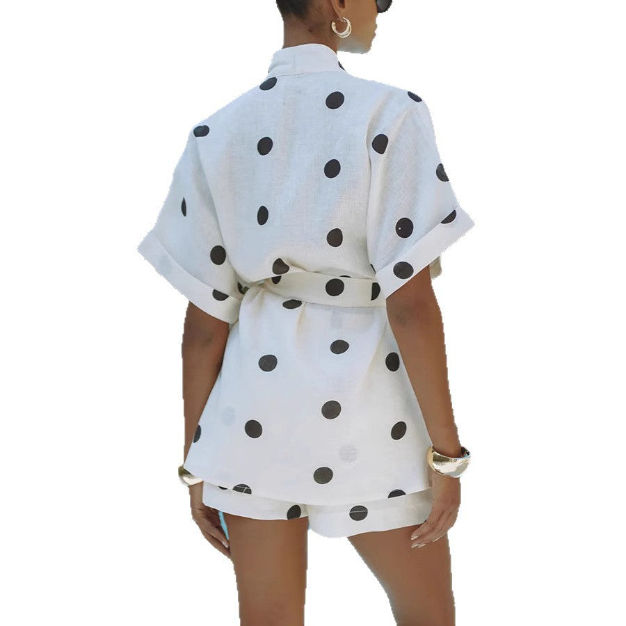 Polka Dot Linen Printed Shorts Suit