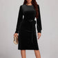 Women's Solid-Color Long-Sleeve Fitted Waist Velvet Dress