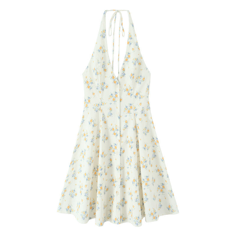 Women's Printed Hanging Collar Dress