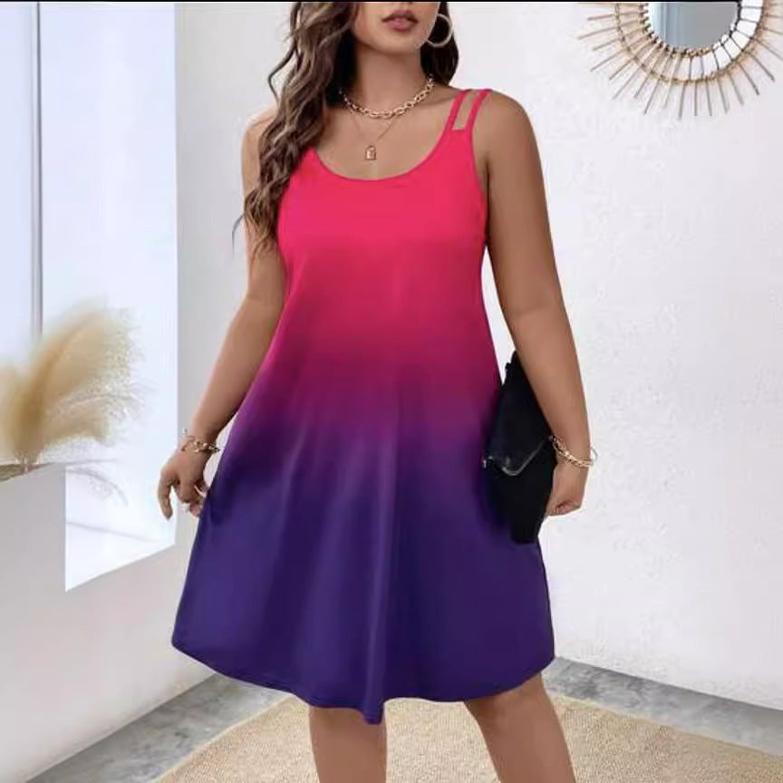 Women's Round Neck Gradient Printing Casual Camisole Dress