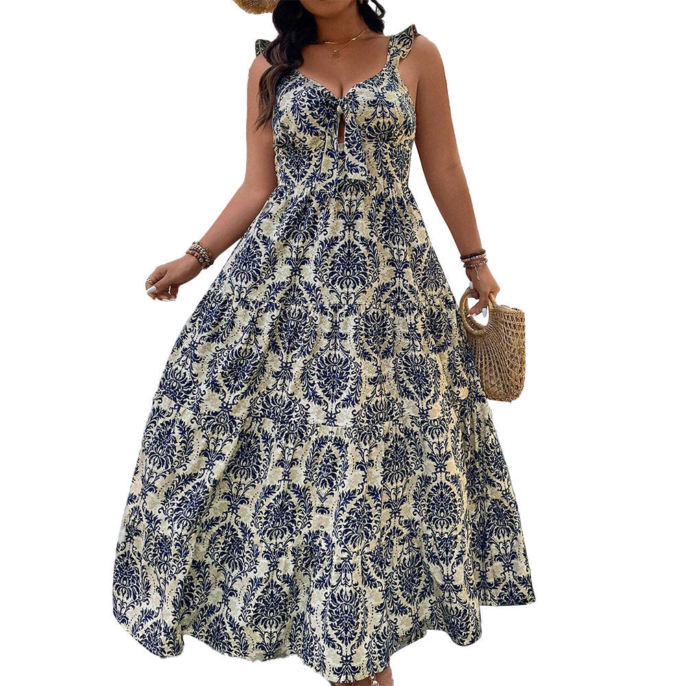 Backless High-waisted Maxi-dress With A Wide Flared Skirt And Spaghetti Straps