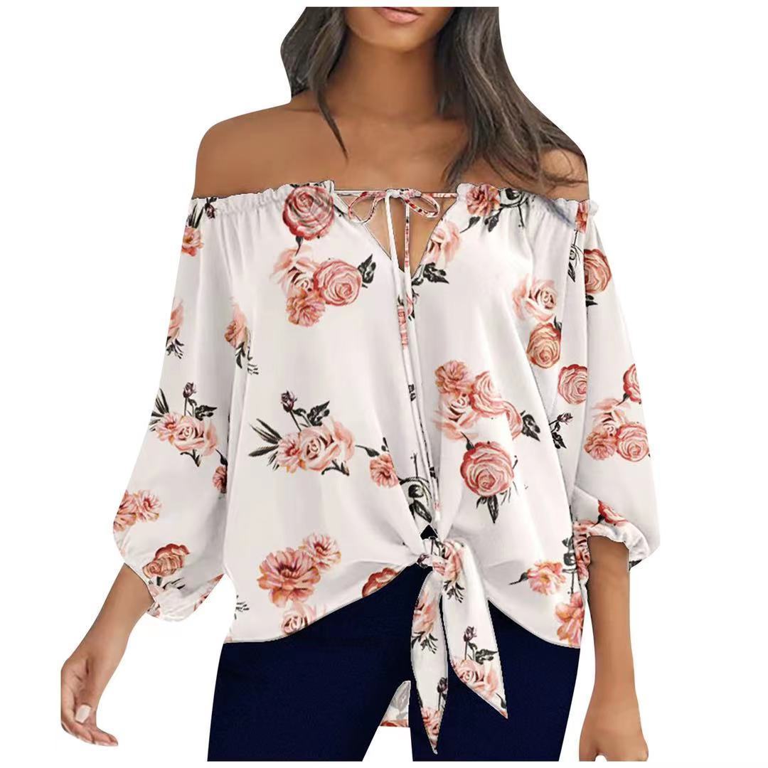 Striped Off-the-shoulder Chiffon Shirt Women's Long Sleeve
