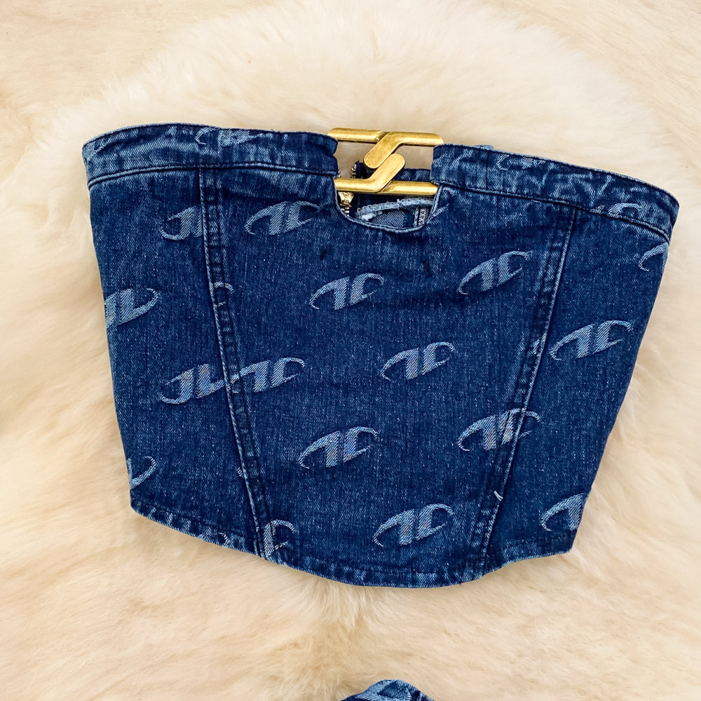 Fashion Retro Graceful Tube Top Denim Vest Two-piece Set