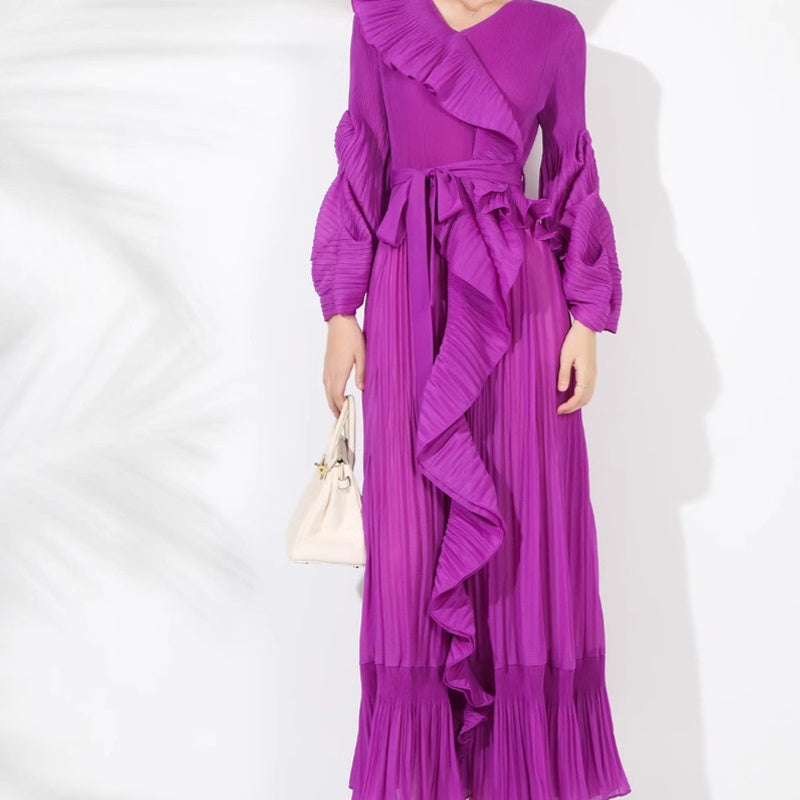 Women's Pleated New French Style Tied Dress
