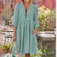European And American Cotton And Linen Style Solid Color Three-quarter Length Sleeve V-neck Medium Dress