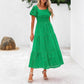 Square Collar Puff Sleeve Pleating Mesh Short Sleeve Dress
