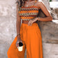Summer New Commuter Two-piece Printed Lace-up Wide-leg Pants Suit