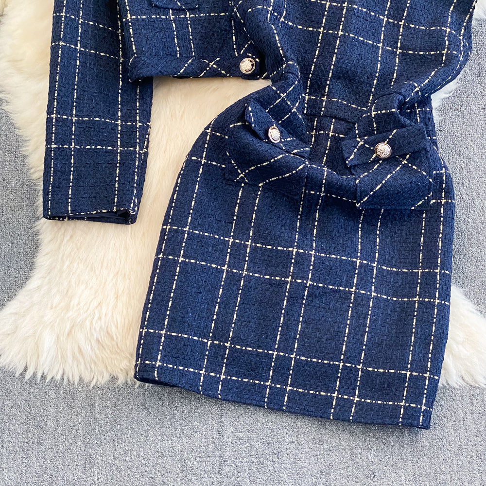Elegant Tweed Two-piece Set With Long Sleeves