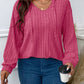 Women's V-neck Hooded Long-sleeved Sunken Stripe Brushed Top