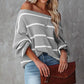 Women's Fashion Striped Lantern Sleeve Knitted Shirt