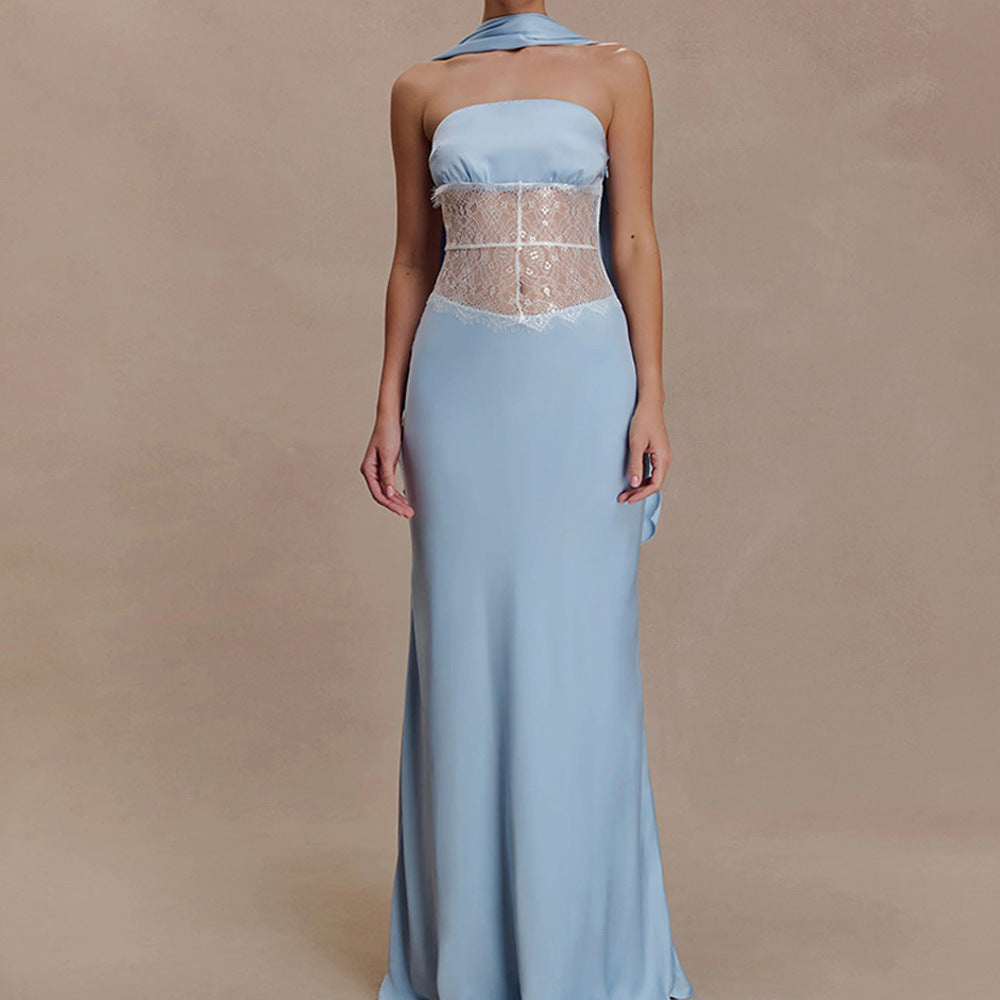 Edgy Lace Tube Dress With A See-through Design