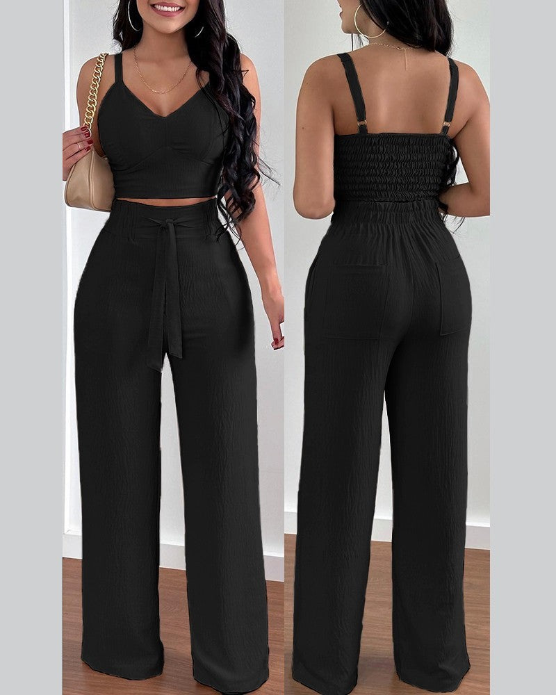Costume deux pièces à bretelles tendance pour femme