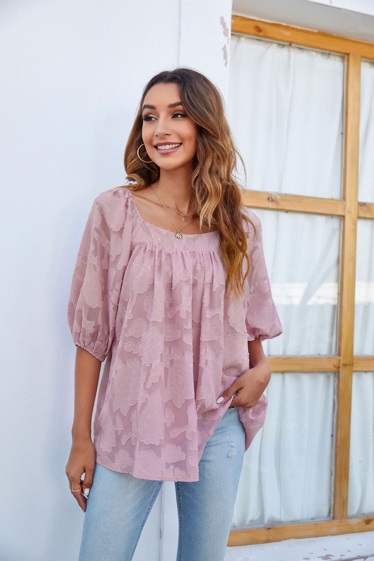 Ladies New Chiffon Floral Cutout Top