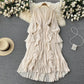 Fashion Solid Color And V-neck Ruffled Flared Sleeve Dress