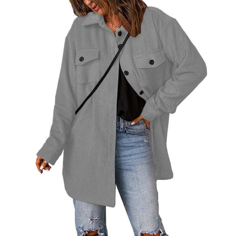 Women's Corduroy Solid Color Single Breasted Casual Lapel Woolen Jacket
