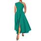Womens Sleeveless Slash-Neck Solid Color Waist-Cinching Dress