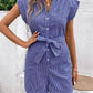 Summer Leisure Commute Jumpsuit Pinstripe Short Sleeve One-piece Shorts