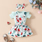 Ensemble jupe-jupe décontractée à manches courtes et bretelles pour bébé fille, motif floral et fruité, été
