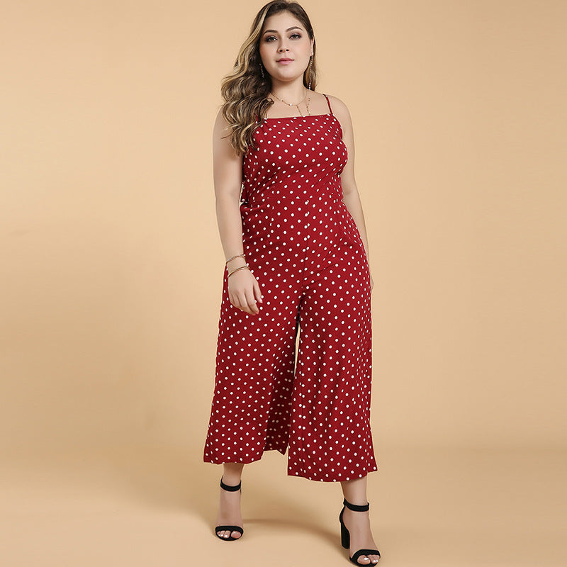 Pantalon large court à pois et bretelles sans manches