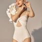 Solid Color Briefs Strap Design Low Neck Resort Swimsuit