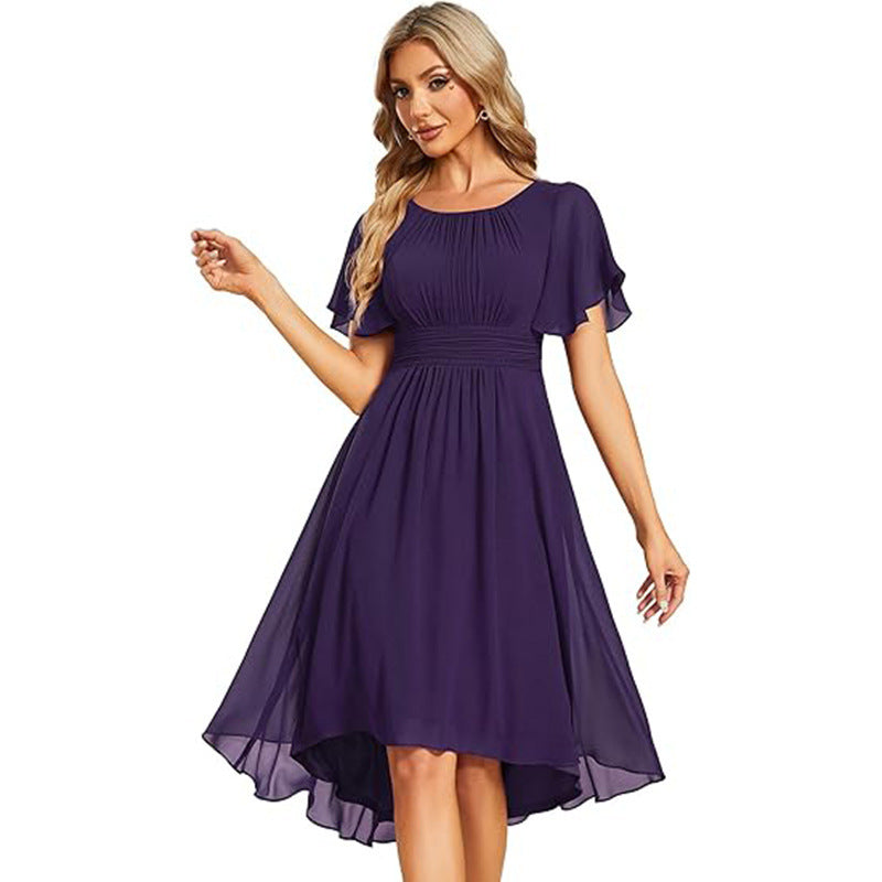 Robe de soirée élégante à col rond et manches courtes pour femme
