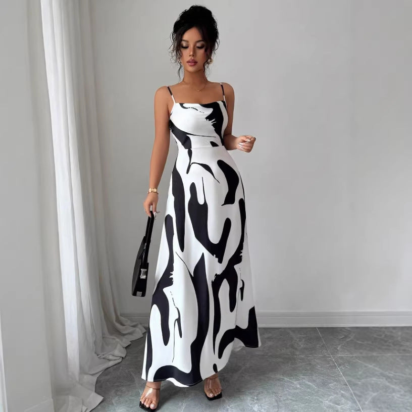 Women's Sexy Printed Side-Slit Slip Dress