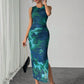 New Women's Sleeveless Printed Mesh Tight Dress