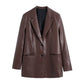 Women's Lapel Single-breasted PU Loose Coat
