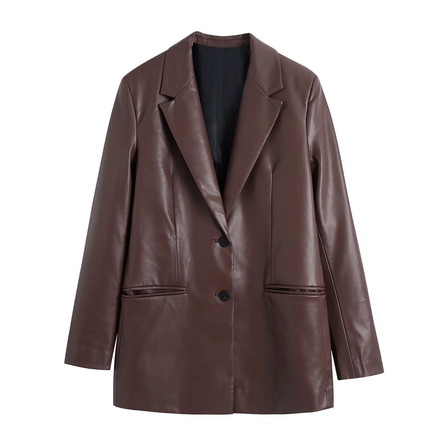 Women's Lapel Single-breasted PU Loose Coat