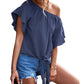 Ruffled Lace-up Round Neck Two-way Top