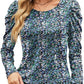 Printed Round Neck Long Sleeve Waist Top